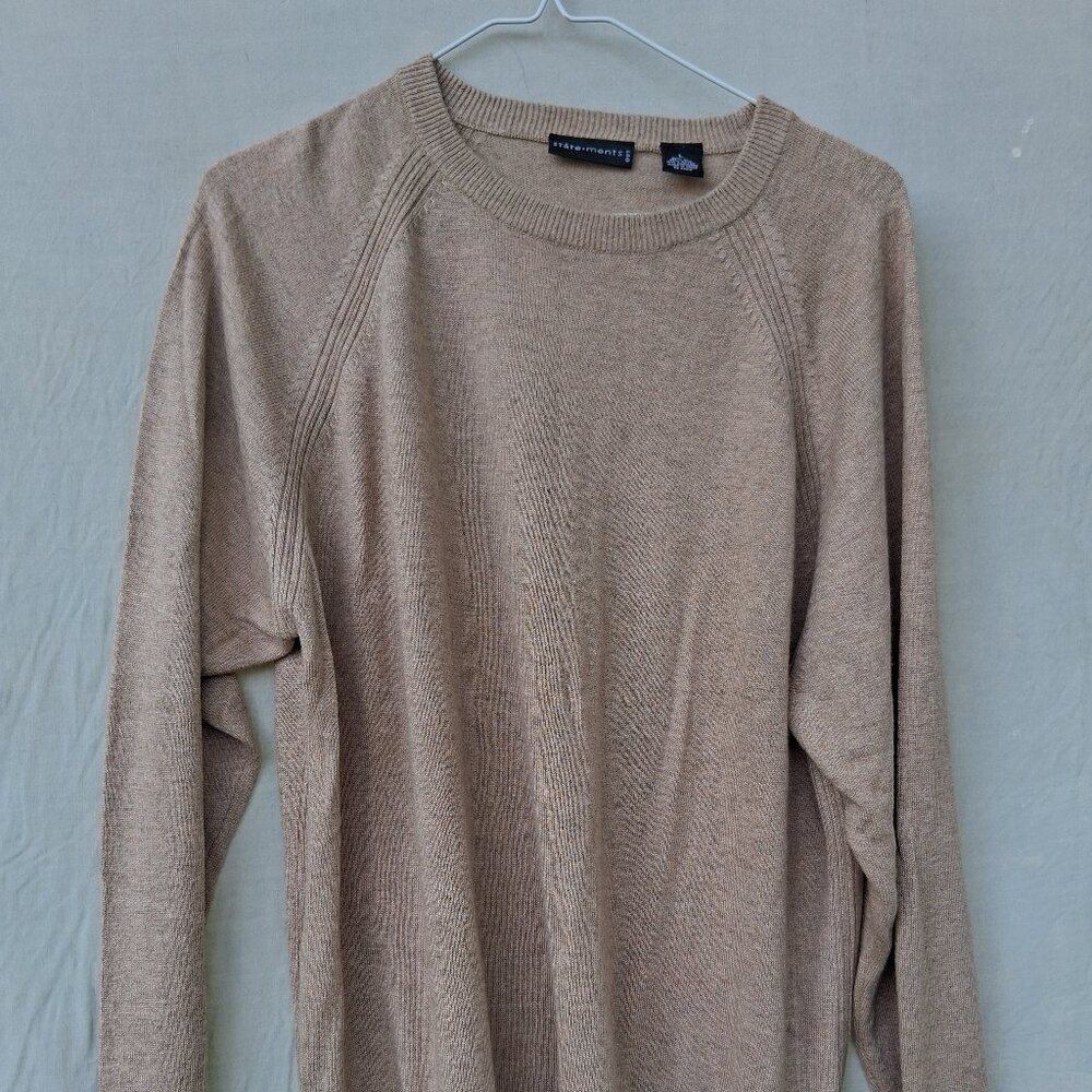 State Ments Sweater Adult Size L Beige Tan Cashmere Silk Blend Pullover Mens